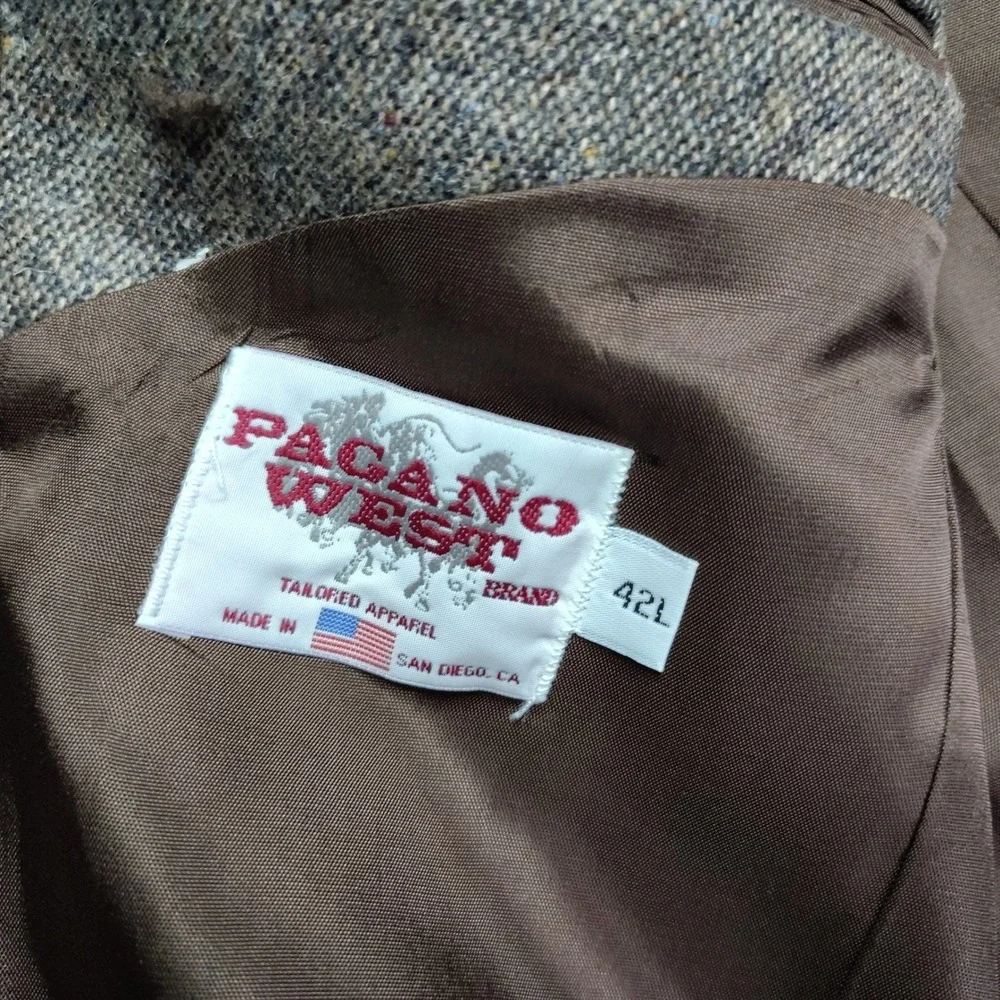 VTG Pagano West Tweed Wool Western Blazer Sport Coat Leather Yoke USA 42L